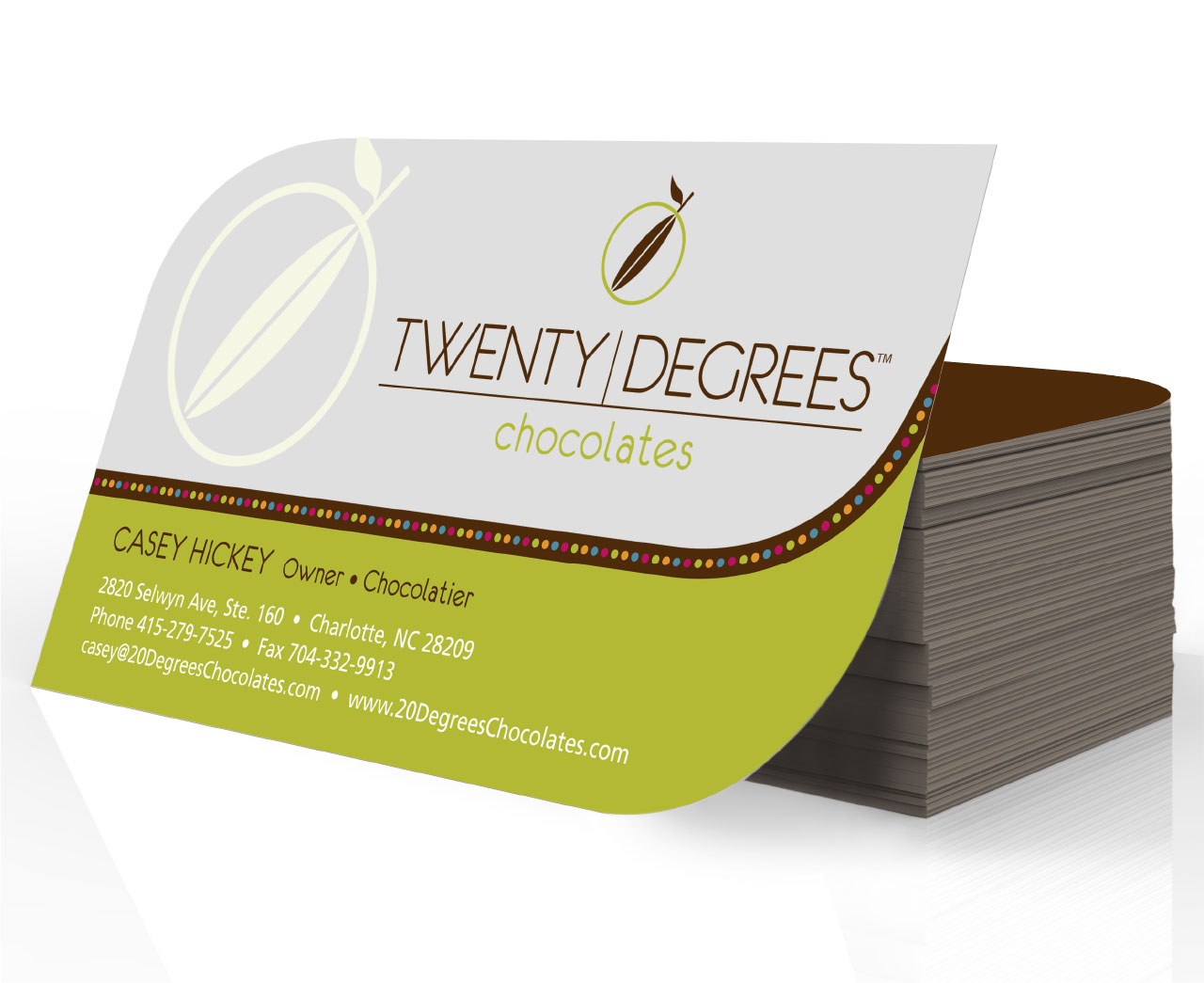 Twenty Degrees Chocolate Business Card. Charlotte NC