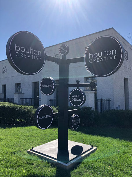 Boulton Creative sign in front of office building.